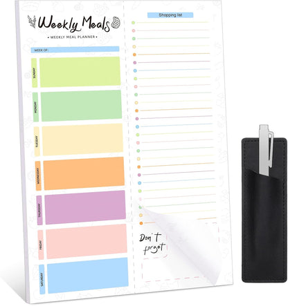 Thboxes 60 Sheets Magnetic Weekly Meal Planner for Fridge, Grocery List Pad | Tear-Off Shopping List, 7x10 In, Flower Design, Full Backing Grip, for Meal Prep, Kitchen, Families, Parents, Home Office