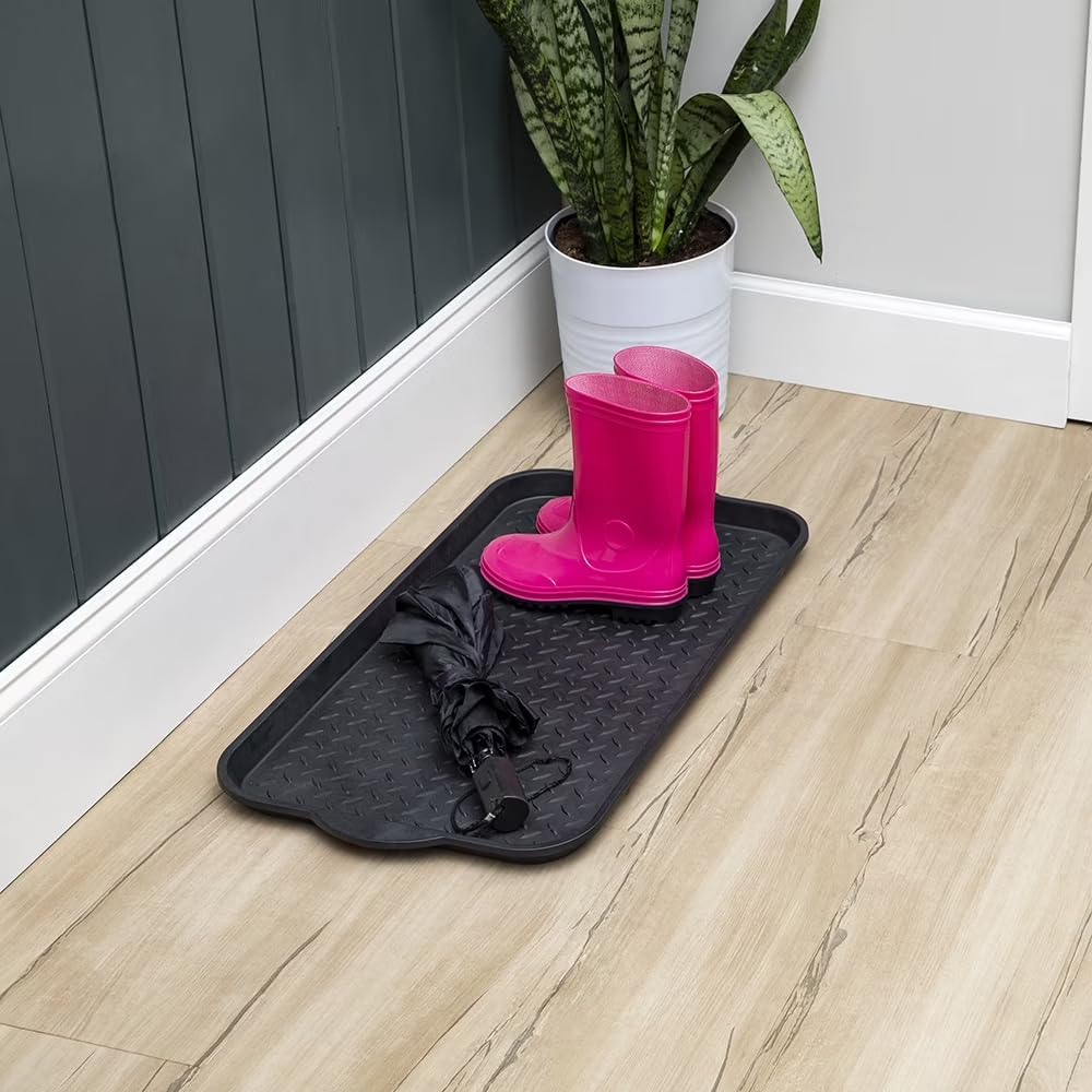 Diamond Boot Tray 15"x 29" Black Plastic Shoe Mud Mat for Entryway | Indoor Outdoor Entryway Shoe Drip Pan, Drainage Shoe Holder for Garden Boots Pet Feeding Craft Project Floor Protection