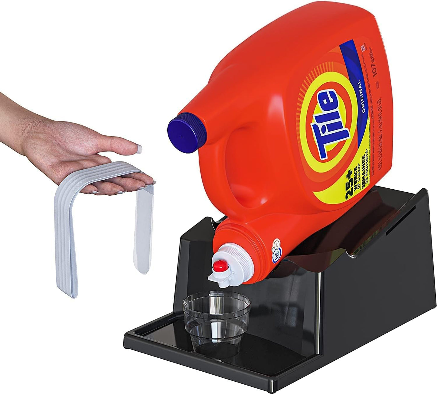Skywin Liquid Laundry Detergent Holder Stand - 1 Pack - Black with Print | Easy Pouring, Rubber Feet, Angled Stand, Fabric Softener Dispenser for Laundry Room Organization & Storage