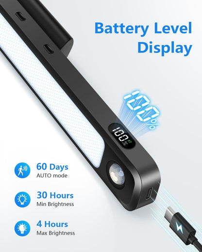 Ferswe 5W Motion Sensor Magnetic Light Bar, 2500mAh Rechargeable Under Cabinet Lighting with Battery Display, Eye-Friendly Mirror Lights, LED Light Bar for Cabinet, Closet, Bathroom and Desk