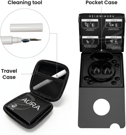 Ear Plugs for Sleeping Noise Cancelling 28dB - Reusable Silicone Earplugs for Sleep, Concert, Work, Study, Travel | 4 Sizes, Comfortable Side Sleepers | Cleaning Tool & Case - HEION Aura