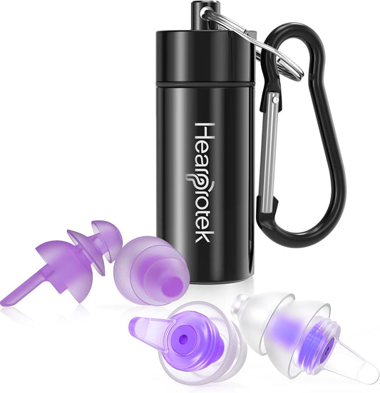 Hearprotek Sleeping Ear Plugs, 2 Pairs Ear Plugs (32db & 30db) Ultra Soft Noise Reduction and Hearing Protection earplugs for Side Sleepers, snoring, Travel, Working, Safety (Purple) | Soft Reusable Ear Plugs for Noise Reduction, Side Sleepers, Snoring,