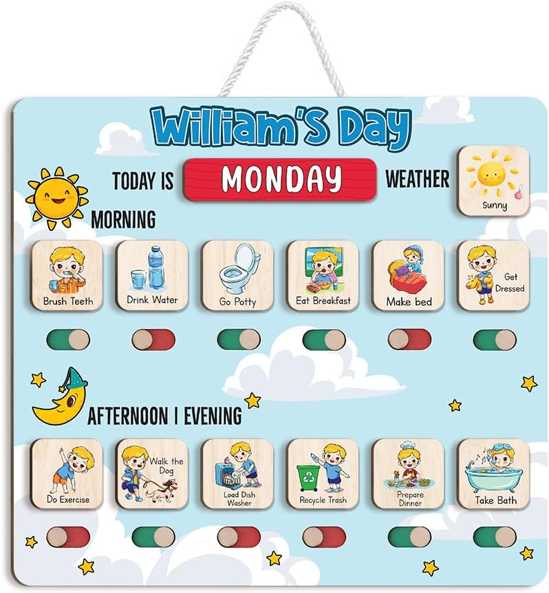 Wooden Chore Chart for Kids, Wooden Daily Routine Chart for Kids, Visual Schedule for Kids, Chore Reward Chart, Bedtime Morning Routine Chart for Toddlers