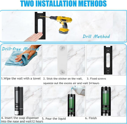 Single Wall Mounted Hand Soap Dispenser, 13.5oz/400ml Black Showe | Clear Refillable Liquid Lotion Soap Dispenser, Gel Container Shower Pump Dispenser and Organizer for Bathroom Kitchen
