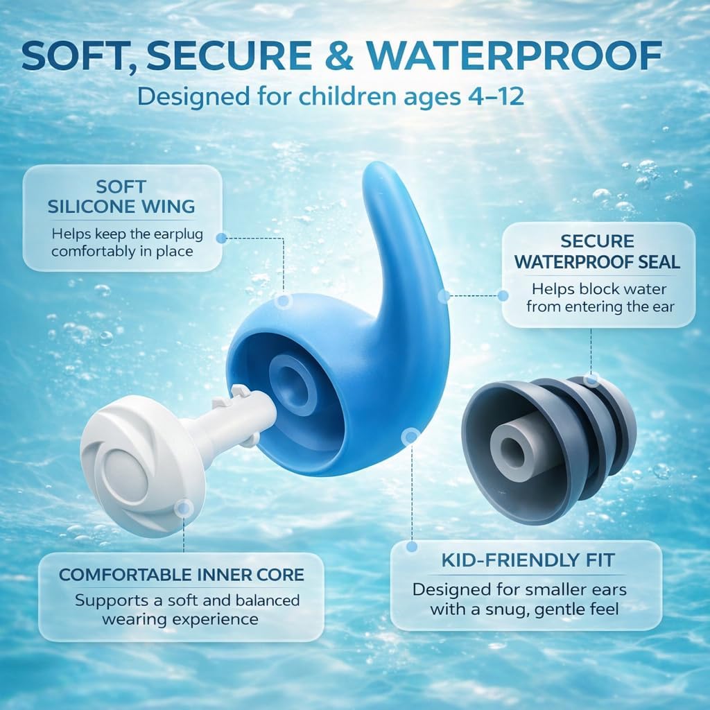 Waterproof Swimming Ear Plugs for Adults Kids, 3 Pairs Soft Silicone