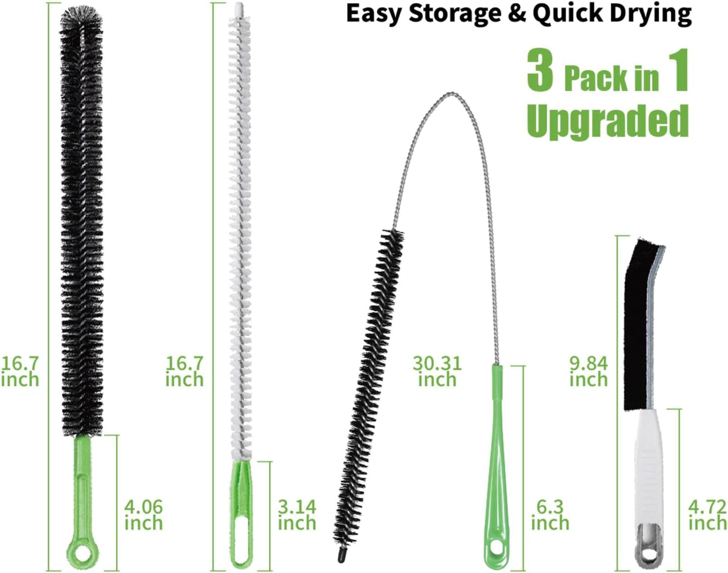 4pcs Flexible Cleaning Brush Set for Dryer Vents, Fridge Coils, HVAC Systems & Tight Spaces – Multi-Use Lint and Dust Remover with Crevice Brush and Detailing Tools
