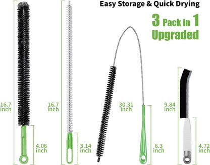 4pcs Flexible Cleaning Brush Set for Dryer Vents, Fridge Coils, HVAC Systems & Tight Spaces – Multi-Use Lint and Dust Remover with Crevice Brush and Detailing Tools