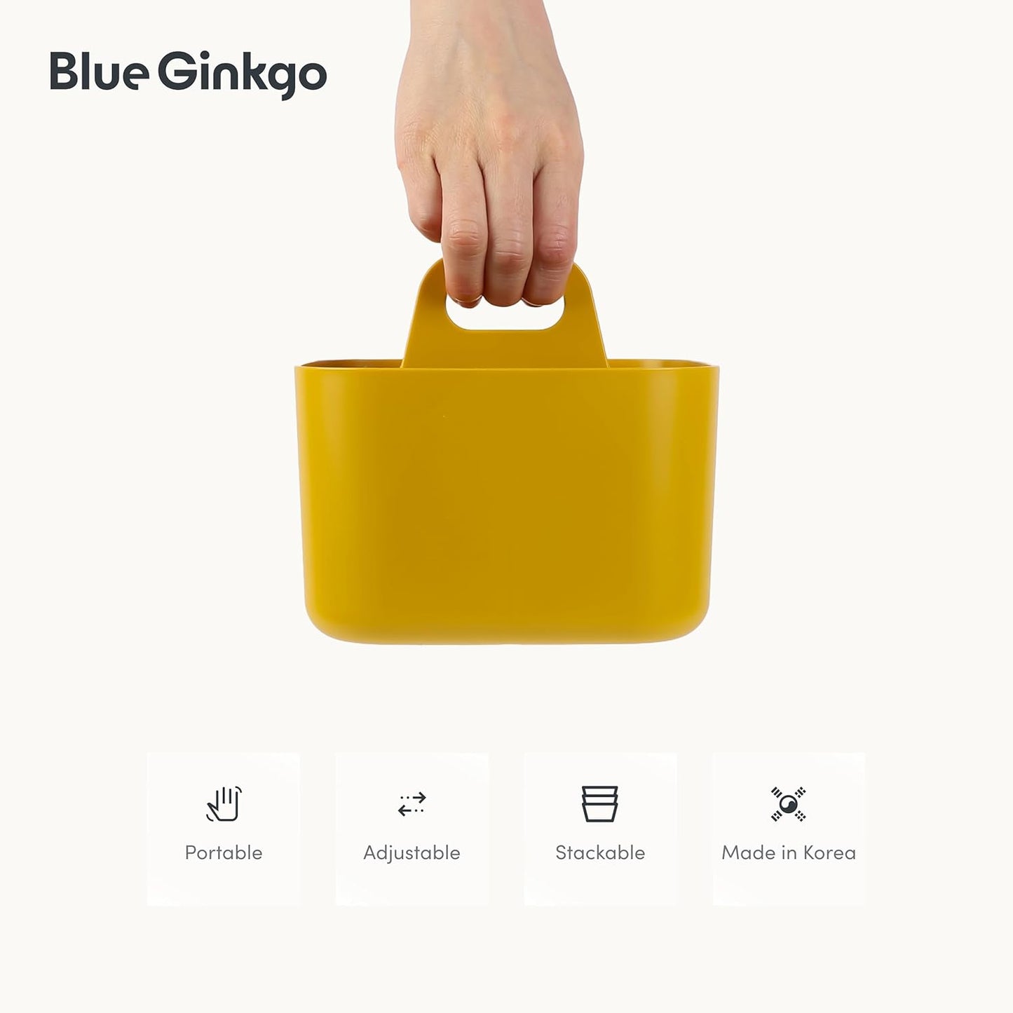 BLUE GINKGO Stackable Organizer Caddy, Rectangle, White, Made in Korea | Portable. Adjustable. Home, Office & School Storage.