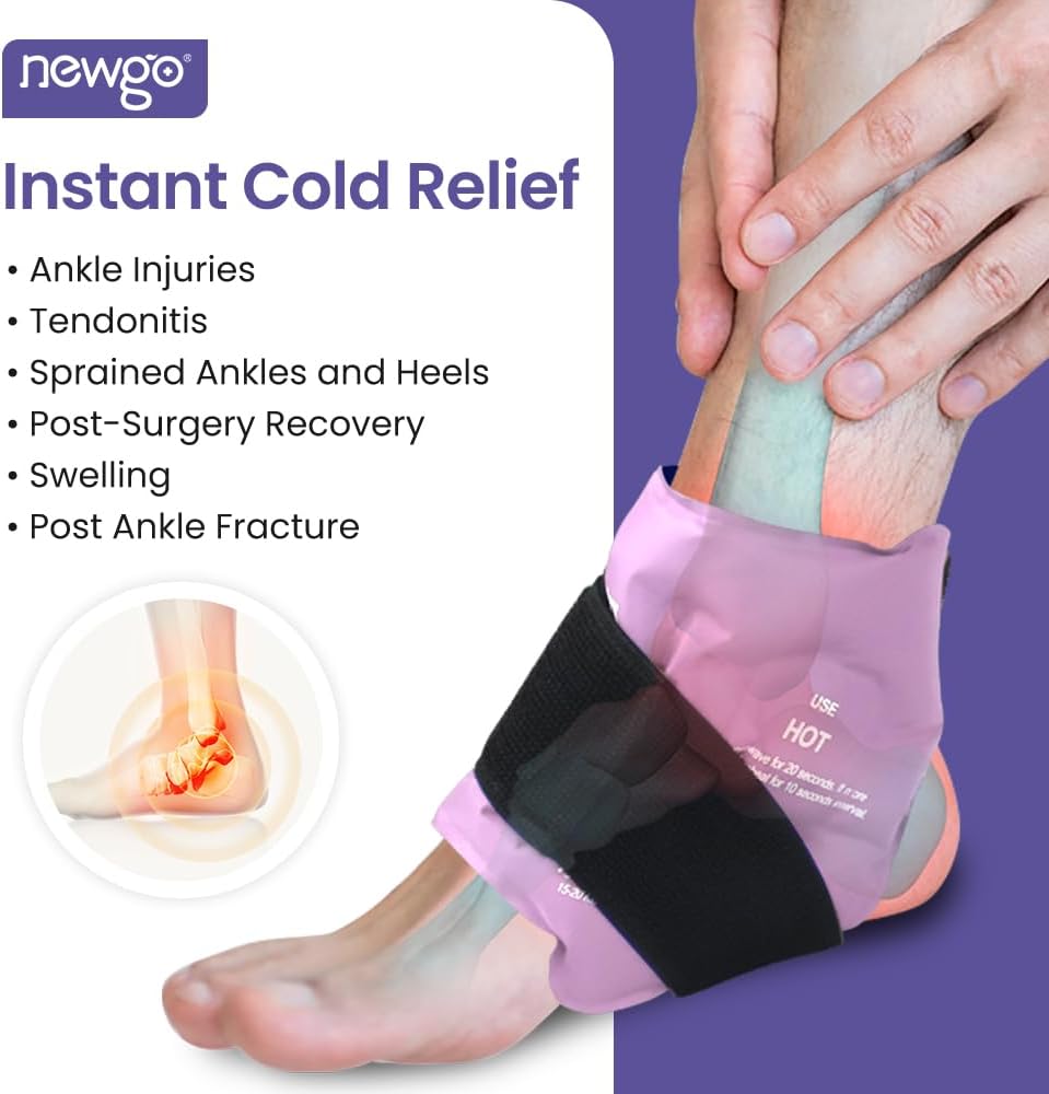 NEWGO Ankle Ice Wrap – Reusable Cold Pack for Swelling & Post-Surgery | Reusable Gel Ice Wrap for Ankle, Cold Therapy for Sprains, Swelling, and Post-surgery Recovery, Ideal for Ankle Injuries