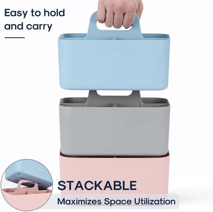Multiuse Caddy Organizer with Handle, Portable Divided Plastic Tote Bin - Art Craft, Stationary Pen Marker Crayons, Makeup Hair Supplies Storage - Bathroom, Classroom, Dorm, Office, Desk Holder - Grey