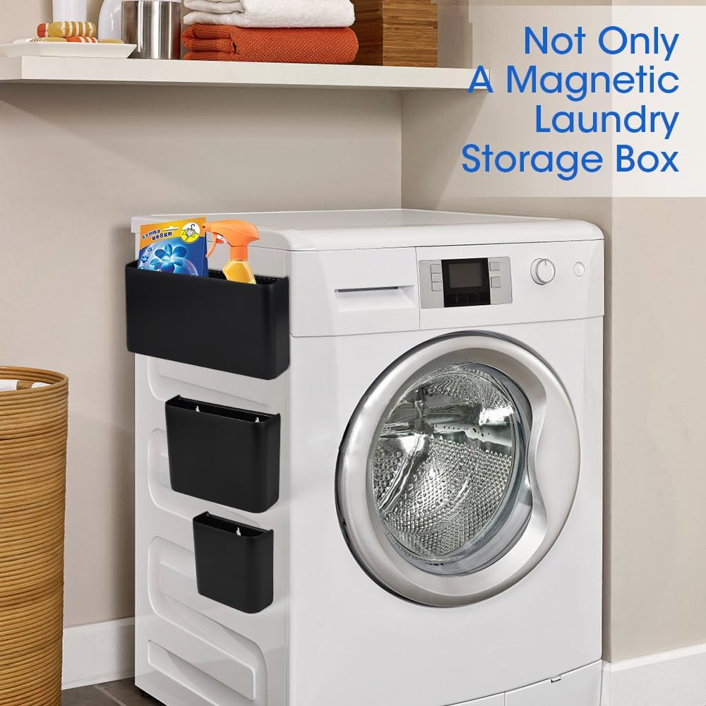 Picowe Magnetic Laundry Storage, Large Lint Holder Bin, Space-Saving Trash Container Hanging on Dryer, Washer or Wall Mount (Gray White)