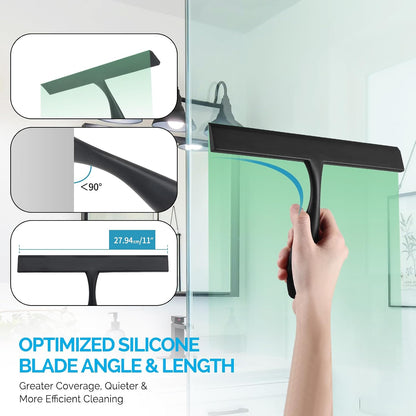 FY&XZH Never Rust Silicone Shower Squeegee for Glass Doors with Hook, Bathroom Cleaner Tool, Household Window and Mirror Squeegee, Ergonomic Thick Handle Squeegee for Shower Glass, 11-Inch (White)