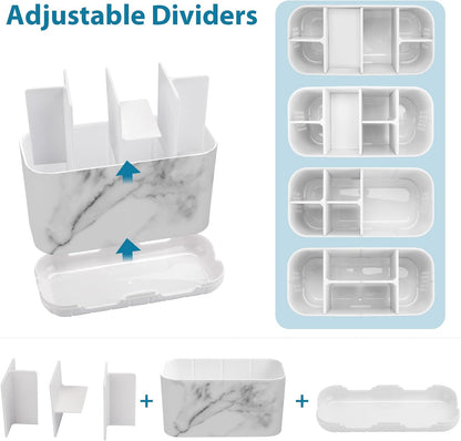 Boperzi Toothbrush and Toothpaste Holder Drainage for Bathroom Countertop with Adjustable Dividers, Large Toothpaste Caddy Organizer Storage Rustic Decor Set Anti-Slip for Shower,Family,Kids Gray