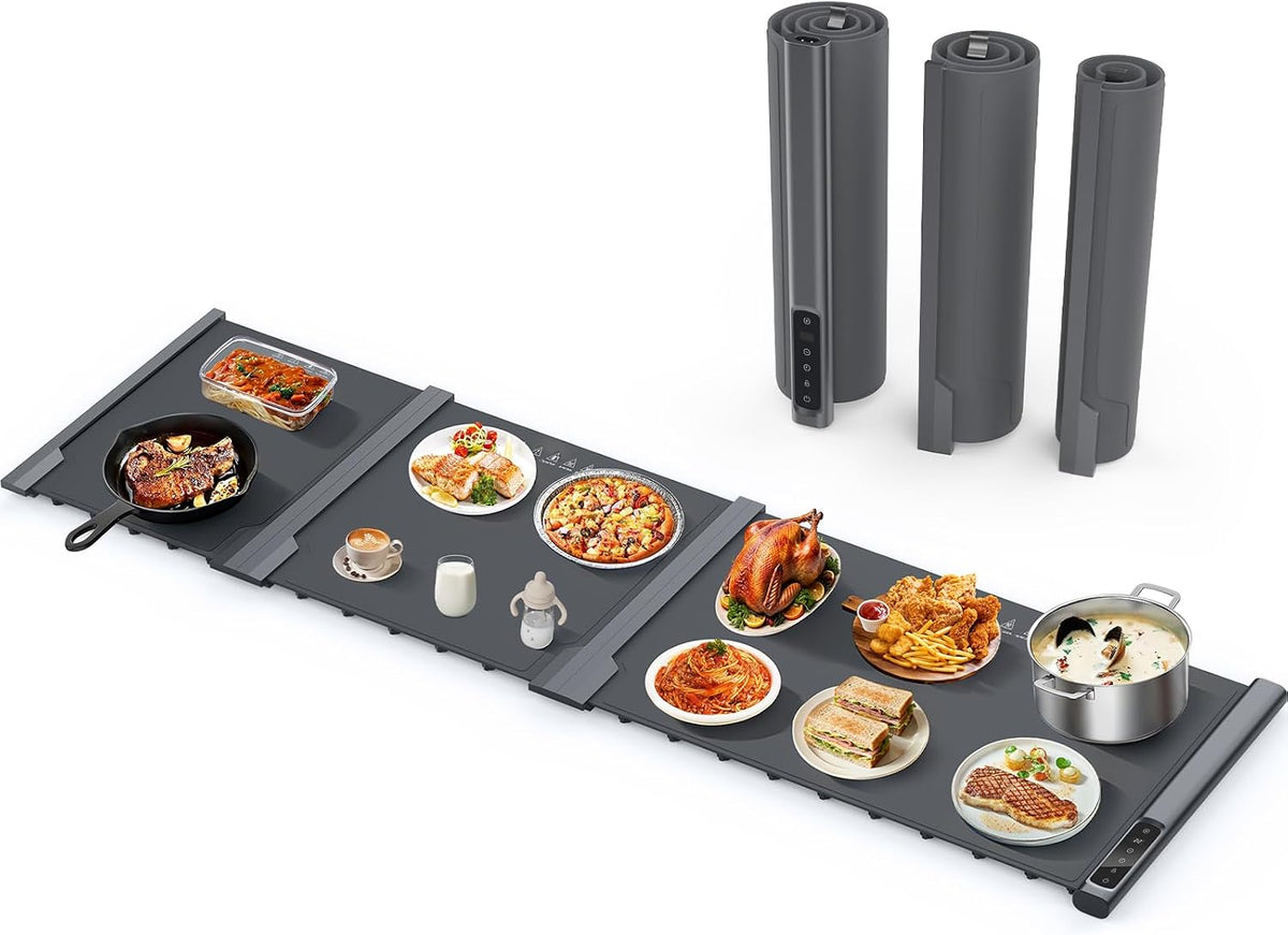 3-in-1 Expandable Warming Mat for Food, 7 Temp & 6H Timer, 54" x 16", Gray