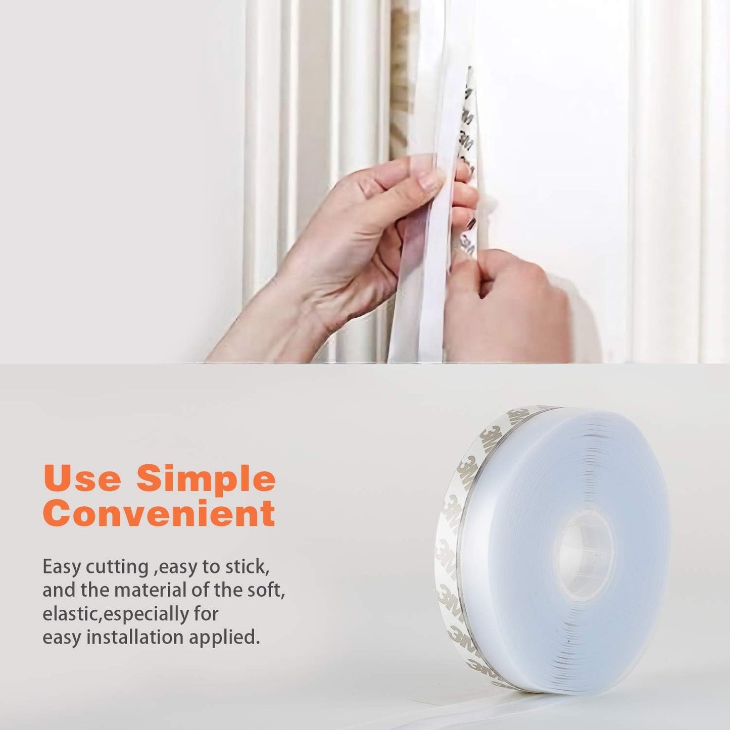 26 Feet Silicone Seal Strip,Door Weather Stripping Door Seal Strip Window Seal Silicone Sealing Tape for Door Draft Stopper Adhesive Tape (Transparent, 45mm)