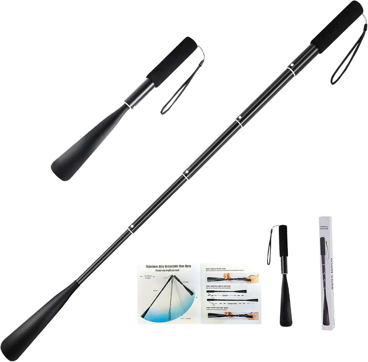 Shoe Horn,Long Retractable Aluminum Shoe Horn Long Handle for Seniors,Men,Women and Kids