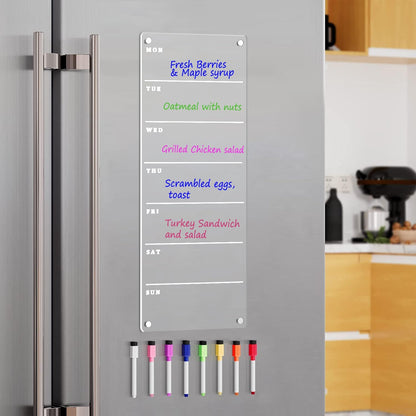 Magnetic Weekly Planner for Fridge Magnetic Menu Board for Fridge 6"x17" Weekly Menu Board Weekly Dry Erase Board Weekly Meal Planner for Fridge with 8 Markers