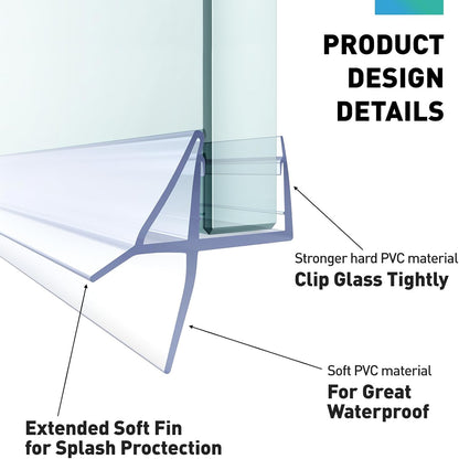 Shower Door Bottom Seal,2 PCS 3/8" x 36" | Shower Door Sweep for 3/8 Inch Glass,Frameless Glass Door Seal Strip,Stop Shower Leaks and Create a Water Barrier