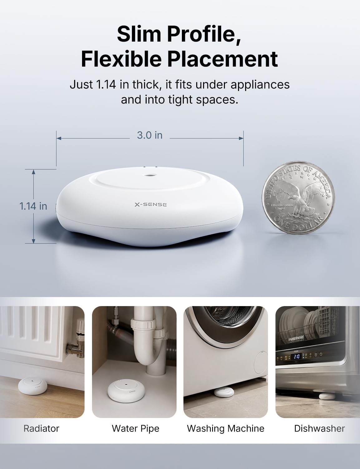 X-Sense Wi-Fi Water Leak Detector Kit, 120 dB, 3 Sensors + Base, SWS54 | Real-Time Alerts, 1804 ft Range, IP66 Waterproof, Detects Water as Low as 0.4 mm, for Sinks & Washers
