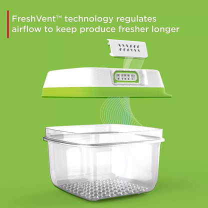 Rubbermaid FreshWorks Saver, Large Short Produce Storage Container, 11.3-Cup, Clear