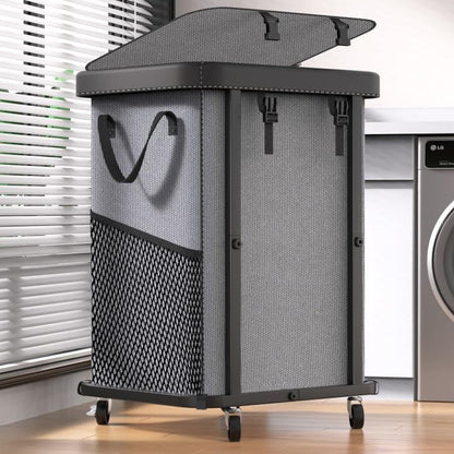 Laundry Hamper with Wheels,150L Leather Patchwork Clothes Hamper Black | Rolling Laundry Basket with Sturdy Metal Frame, Removable Washable Bag,Tall Clothes Sorter for Bedroom, Laundry Room, Dorm
