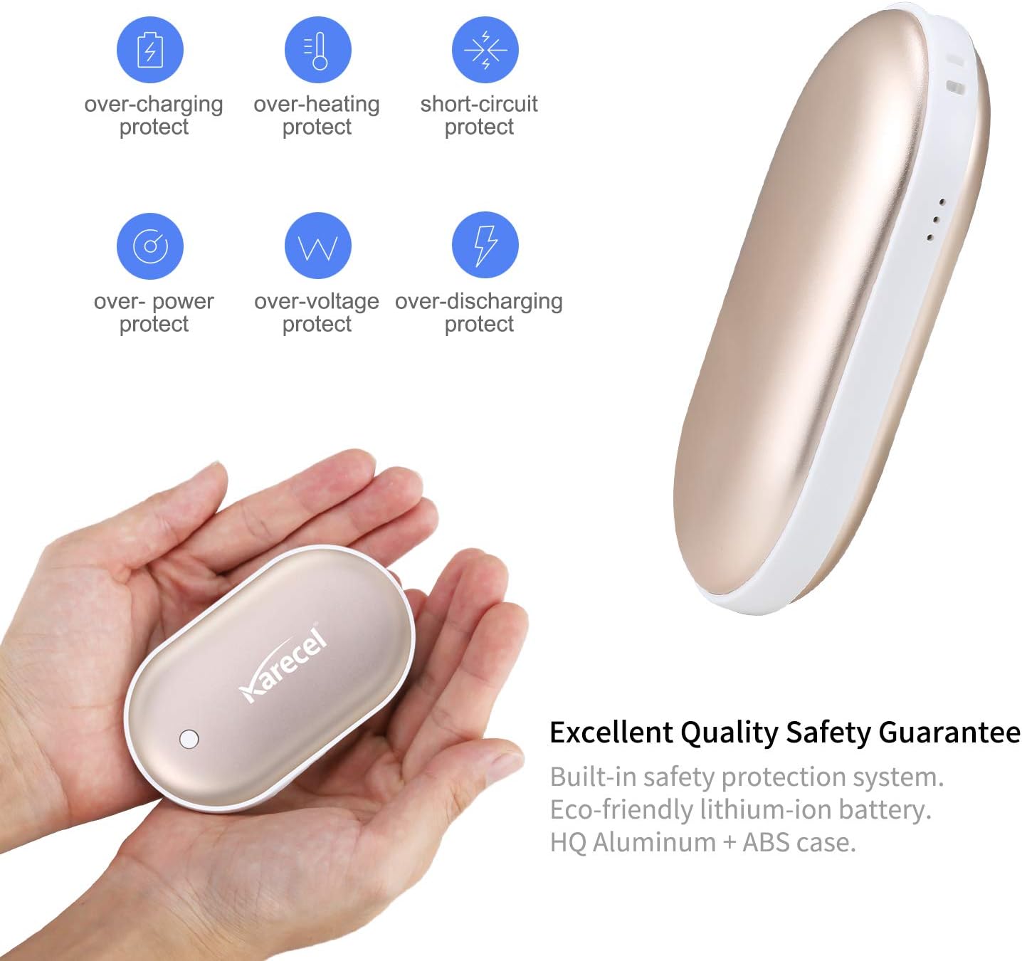 Karecel Rechargeable Hand Warmer, 5200mAh Double-Sided 4-inch Full-Surface Heat Electric Hand Warmer, Up to 11Hrs, Portable Handwarmer Pocket Heater, Tech Gifts for Men Women, Winter Essentials