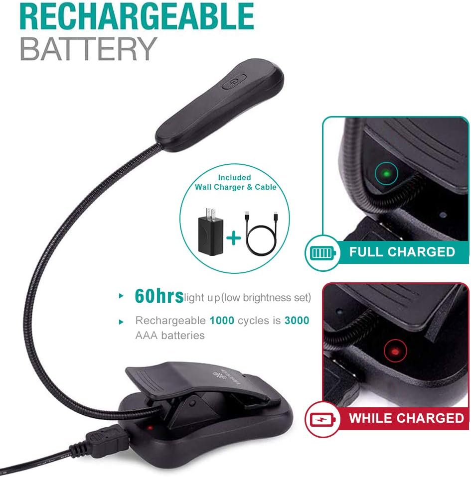 Vekkia Book Light Set with Charger, Clip on Reading Light in Bed
