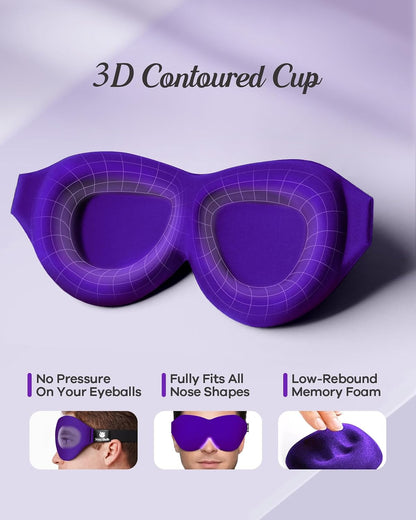 Sleep Mask for Side Sleepers, 3D Contoured Eye Mask for Sleeping, Soft Memory Foam Eye Cover with Adjustable Strap, No Pressure on Eyes, Travel Sleep Mask for Men Women, Shift Work & Naps