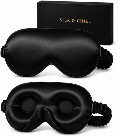 Silk & Chill™ 22 Momme Mulberry Silk Sleep Mask, 3D Eye Mask, Black