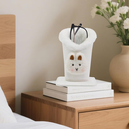 Plush Lined Eyeglasses Holder, Cute Magnetic PU Leather Glasses Stand Case for Women Men Kids