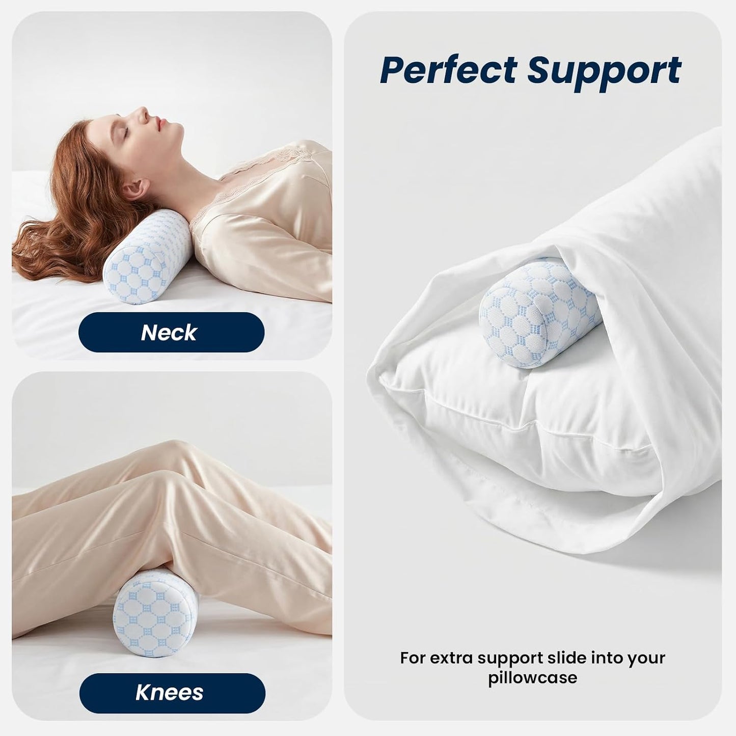 Neck Roll Pillow for Neck Pain Relief - Memory Foam Neck Support Pillow for Bed | Round Neck Pillow for Sleeping, 15.7 * 6 * 6 inch (Cool-Blue)
