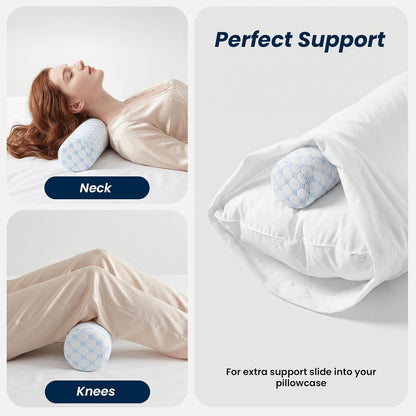 Neck Roll Pillow for Neck Pain Relief - Memory Foam Neck Support Pillow for Bed | Round Neck Pillow for Sleeping, 15.7 * 6 * 6 inch (Cool-Blue)