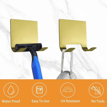 MOROBOR 4 Pcs Shower Squeegee Adhesive Hook, All-Purpose Scraper Holders Towel Hooks Stainless Steel Waterproof Storage Hook Bath Accessories for Kitchen & Bathroom（Black）
