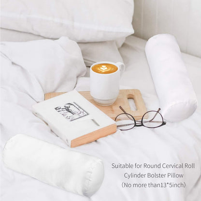 Tatuo 2 Pieces White Cervical Round Pillow Cover for Neck Roll Pillow Cervical Neck Roll Memory Cylinder Round Cushion(Artificial Silk,13 x 5 Inch)