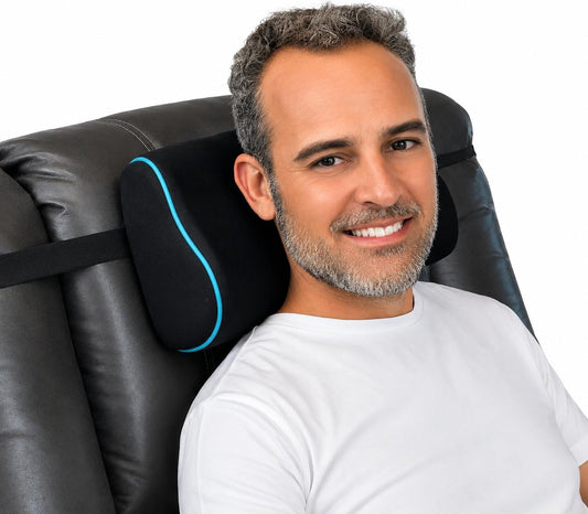 Memory Foam Headrest Pillow for Recliner – B-Shaped Neck Pillow with Stabilizer Strap, Soft Plush Fabric - Ultimate Neck Support and Pain Relief (Midnight)