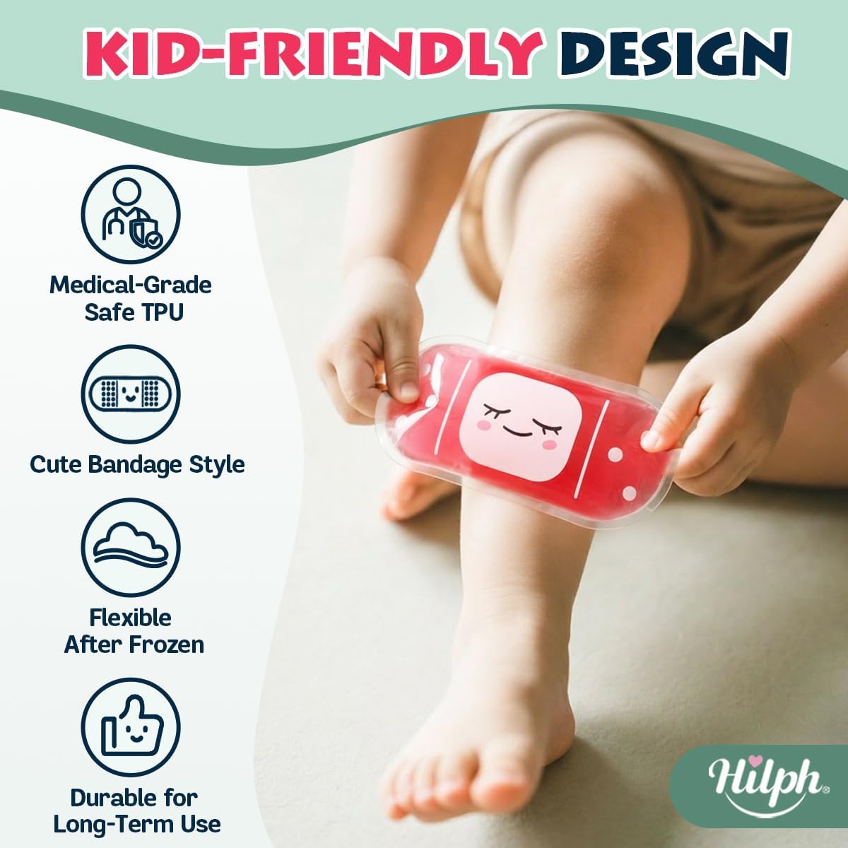 Hilph Kids Ice Packs for Boo Boos, 4 Gel Ice Packs for Injuries Reusable | Cute Soft Gel Cooling Pad, Small Cold Pack for Toddler Baby Childs, Hot Cold Compress for Pain Relief Bumps Bruises Toothache