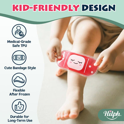 Hilph Kids Ice Packs for Boo Boos, 4 Gel Ice Packs for Injuries Reusable | Cute Soft Gel Cooling Pad, Small Cold Pack for Toddler Baby Childs, Hot Cold Compress for Pain Relief Bumps Bruises Toothache