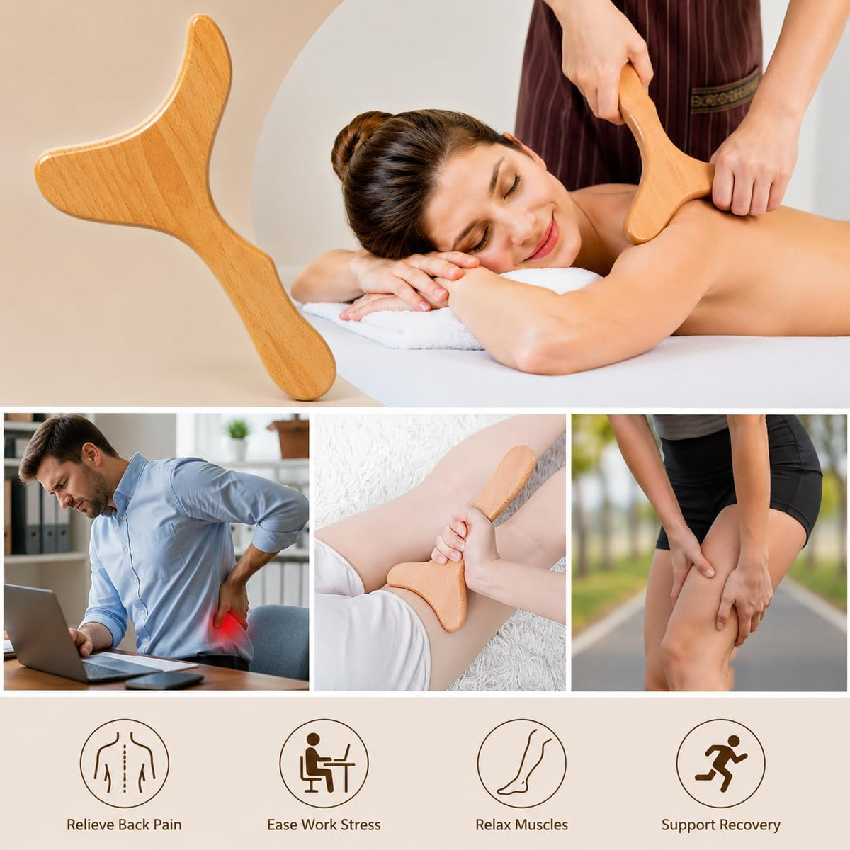 Wood Therapy Massage Tools Set, Maderoterapia Massage Kit with Wooden Gua Sha Tools, Body Sculpting & Lymphatic Drainage Massager, Muscle Relaxation Roller for Face, Back, Legs & Full Body