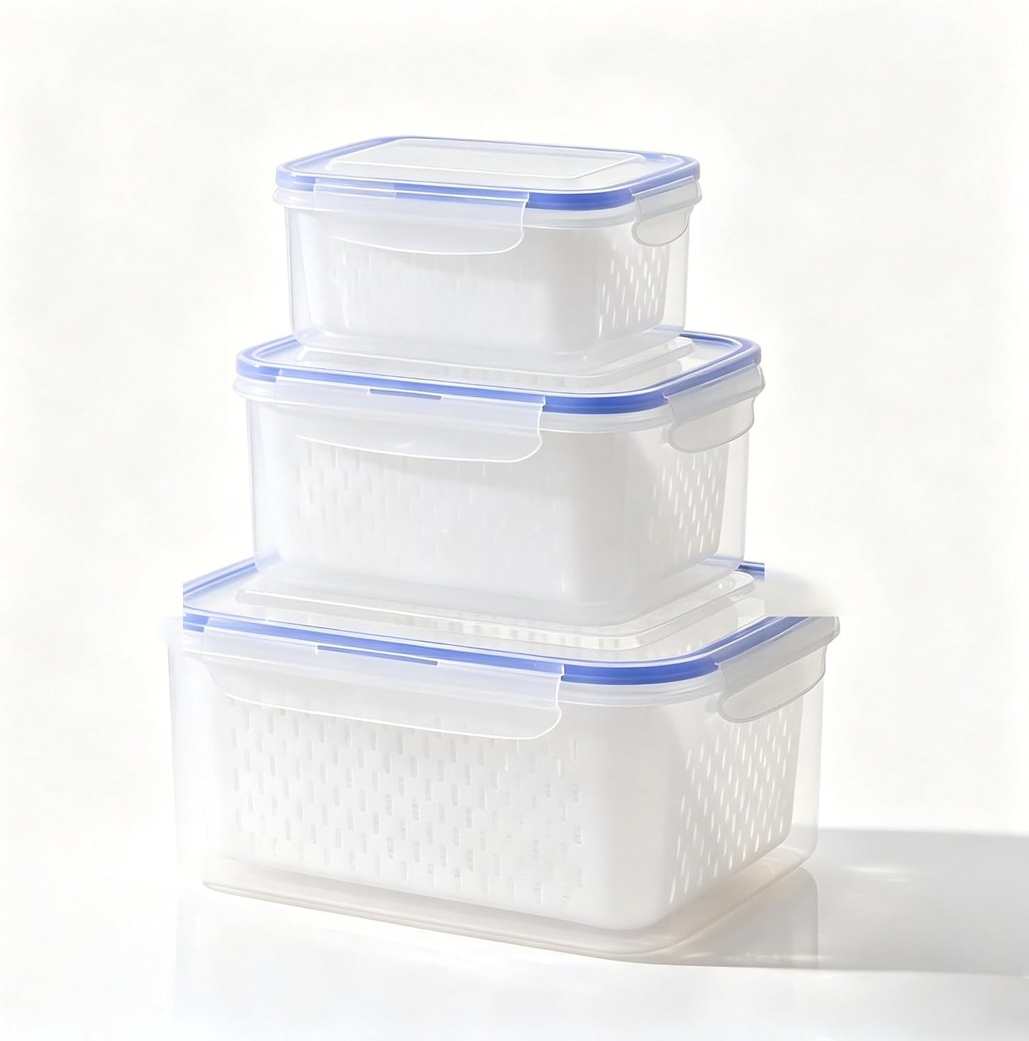 3-Pack Fresh Fruit Storage Containers for Fridge with Strainer & Drain Lid | Produce Keeper with Removable Colander, BPA-Free Plastic Crisper for Berries Vegetables Nuts, Fresh