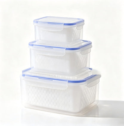 3-Pack Fresh Fruit Storage Containers for Fridge with Strainer & Drain Lid | Produce Keeper with Removable Colander, BPA-Free Plastic Crisper for Berries Vegetables Nuts, Fresh