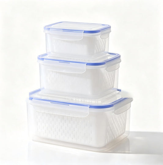 3-Pack Fresh Fruit Storage Containers for Fridge with Strainer & Drain Lid | Produce Keeper with Removable Colander, BPA-Free Plastic Crisper for Berries Vegetables Nuts, Fresh