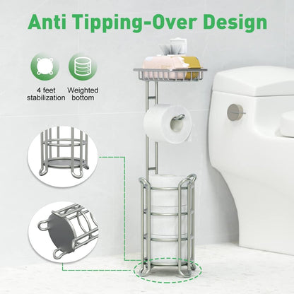 Toilet Paper Holder Stand Tissue Paper Roll Dispenser with Shelf for Bathroom Storage Holds Reserve Mega Rolls-Bronze