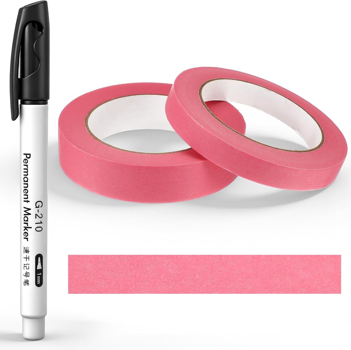 2 Kitchen Freezer Labeling Tapes & 1 Marker Pen, 0.47 x 54 yd Narrow Roll & 0.95 x 54 yd Wide Roll Waterproof Low Temperature Freezer Marking Tape for Glass Bottle Storage Container(Pink)