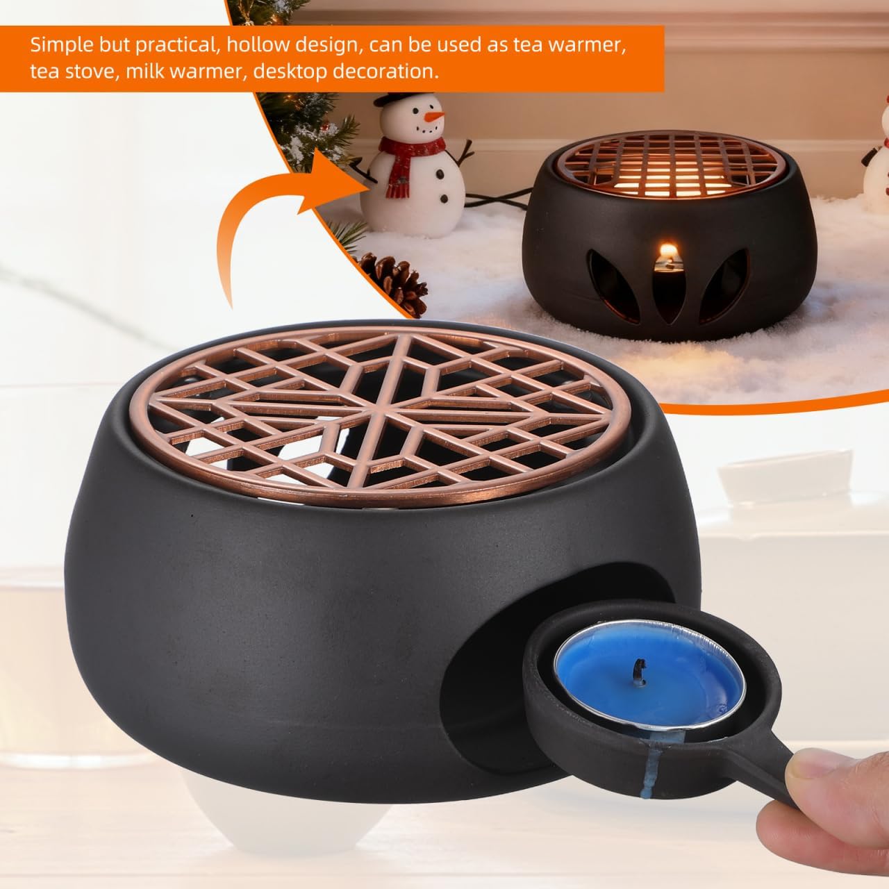 1 Set Ceramic Teapot Warmer Heating Base, Japanese Style 4.72x2.36 Inch Non-Slip Mat, Home Office Tea Coffee Milk Candle Holder Desktop Decor