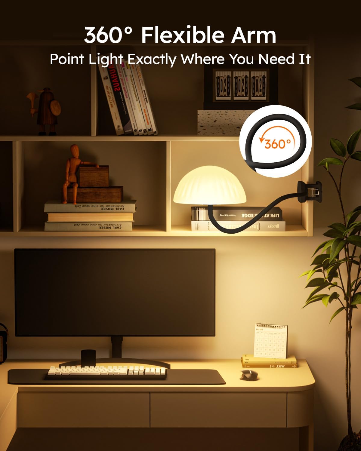 Rechargeable Clip On Lamp, Cordless Touch Control Desk Lamp with RGB Ambient Mode & 3000K–6000K Dimmable Book Reading Light, Portable Gooseneck Lamp Battery Operated Clamp On Table Bedside Headboard