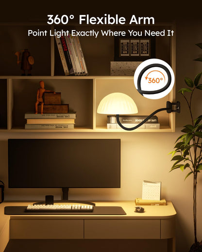 Rechargeable Clip On Lamp, Cordless Touch Control Desk Lamp with RGB Ambient Mode & 3000K–6000K Dimmable Book Reading Light, Portable Gooseneck Lamp Battery Operated Clamp On Table Bedside Headboard
