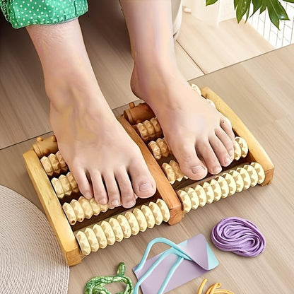 10.63 Inch * 4.72 Inch 5 Row Foot Massage Roller Wooden Dual Control Foot Massager for Home Use Suitable for All Seasons
