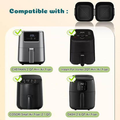 BYKITCHEN Small Silicone Air Fryer Liners for 1.5 to 3 QT Airfryer, 5.5in Mini Reusable Airfryer Silicone Liner, Compatible with CHEFMAN 2 Quart, Cosori 2.1QT, Dash 2.6Qt, Instant Vortex 2QT Air Fryer