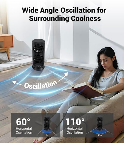 KopBeau Tower Fan for Bedroom, Portable Desk Table Fan with Remote,4 Speeds,12H Timer,60° & 110° Oscillating Electric Fans that Blow Cold Air,Fast Cooling Fan for Home Office Dorm