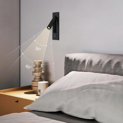 LED Bedroom Lamp Headboard Wall Light Sconce, Bedside Reading Light Recessed Push Switch Wall Lamps, Hotel Bed Side Decorative Wall Sconces Spotlight, 360° Rotatable 92° Foldable (Brass+Black)